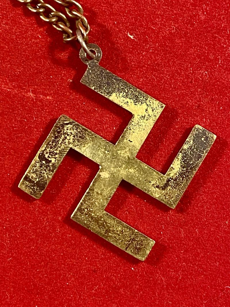Gilt Brass Swastika Pendant and Chain