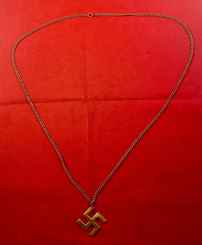 Gilt Brass Swastika Pendant and Chain