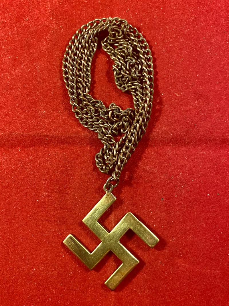 Gilt Brass Swastika Pendant and Chain