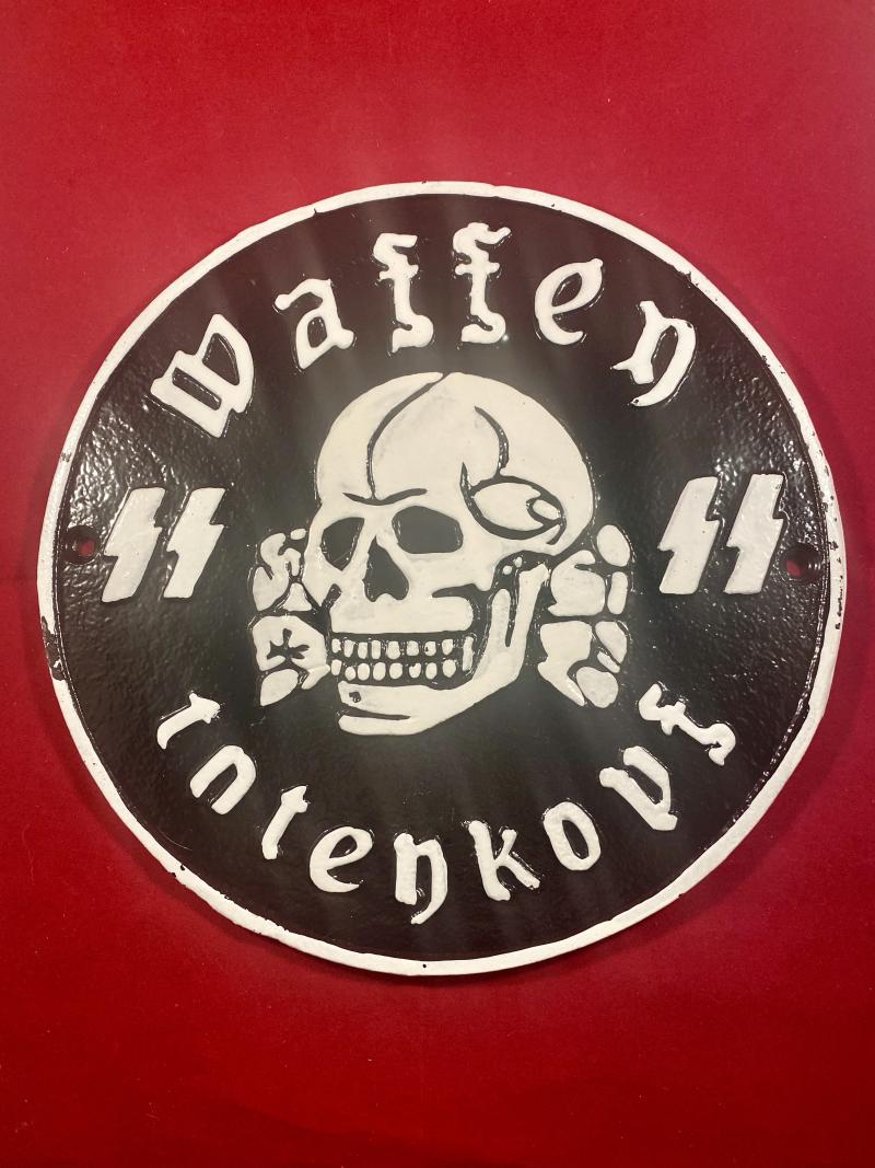 Modern Heavy Cast Metal “SS WAFFEN TOTENKOPF” - 10” Circular Wall Plaque