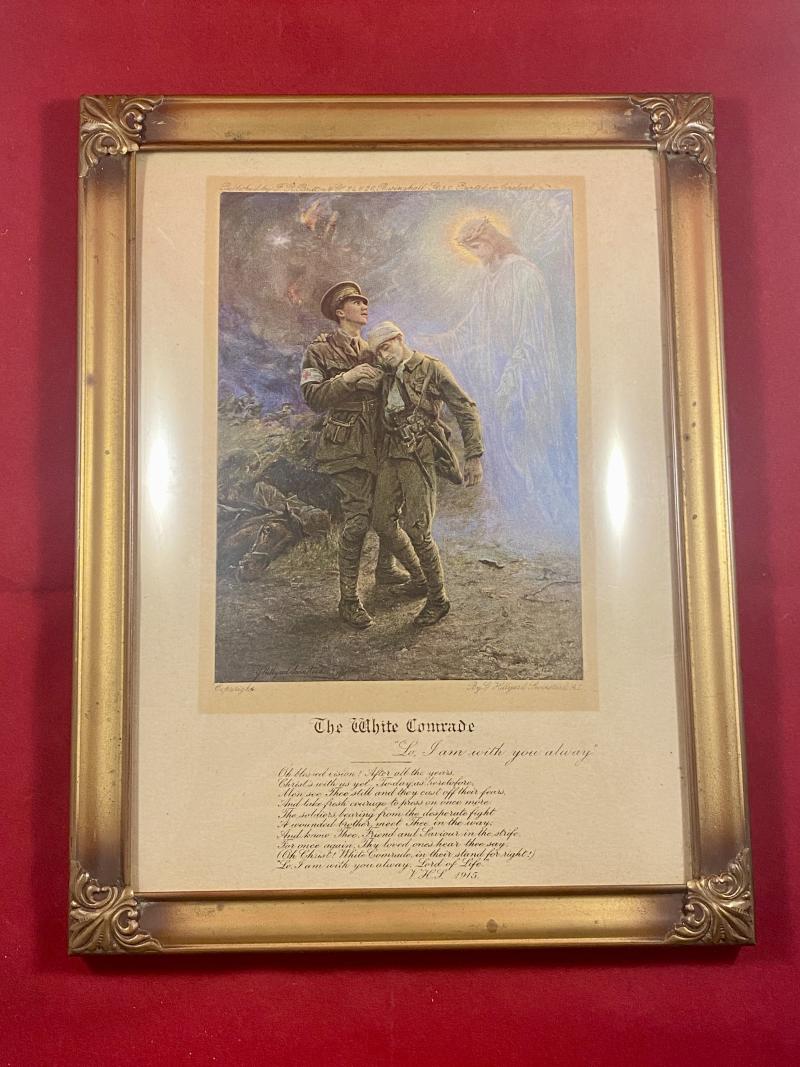 Impressive WW1 Period Gilt Metal Framed Colour Print of the Picture Titled “The White Comrade” by George Hillyard Swinstead 1915