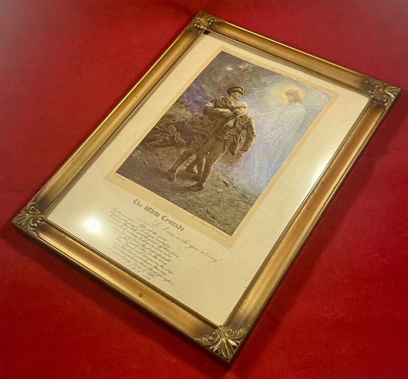 Impressive WW1 Period Gilt Metal Framed Colour Print of the Picture Titled “The White Comrade” by George Hillyard Swinstead 1915