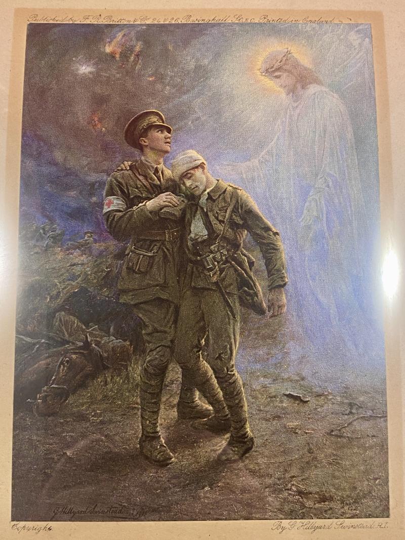 Impressive WW1 Period Gilt Metal Framed Colour Print of the Picture Titled “The White Comrade” by George Hillyard Swinstead 1915