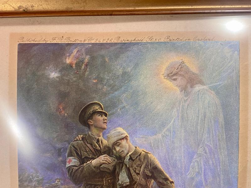 Impressive WW1 Period Gilt Metal Framed Colour Print of the Picture Titled “The White Comrade” by George Hillyard Swinstead 1915