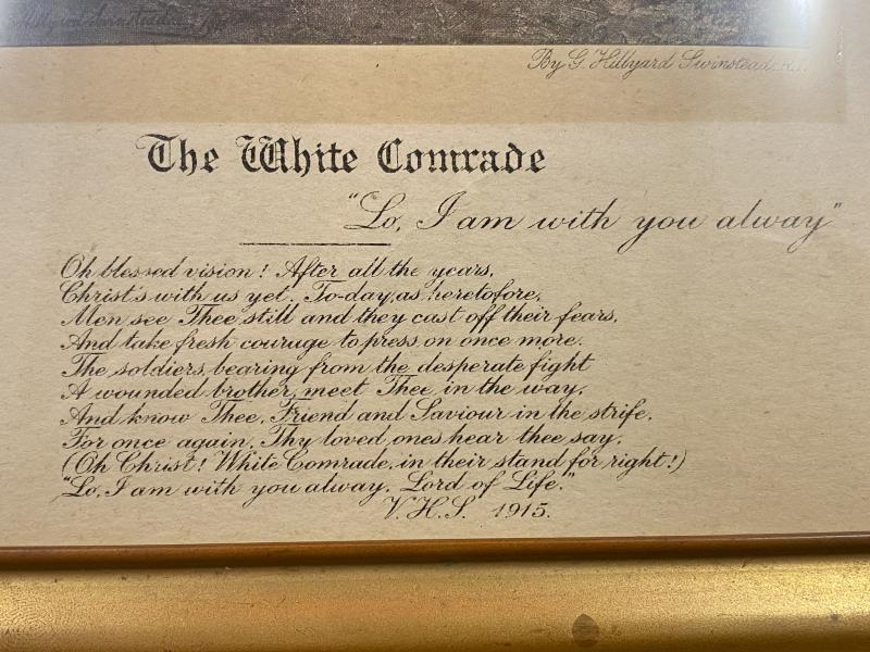 Impressive WW1 Period Gilt Metal Framed Colour Print of the Picture Titled “The White Comrade” by George Hillyard Swinstead 1915