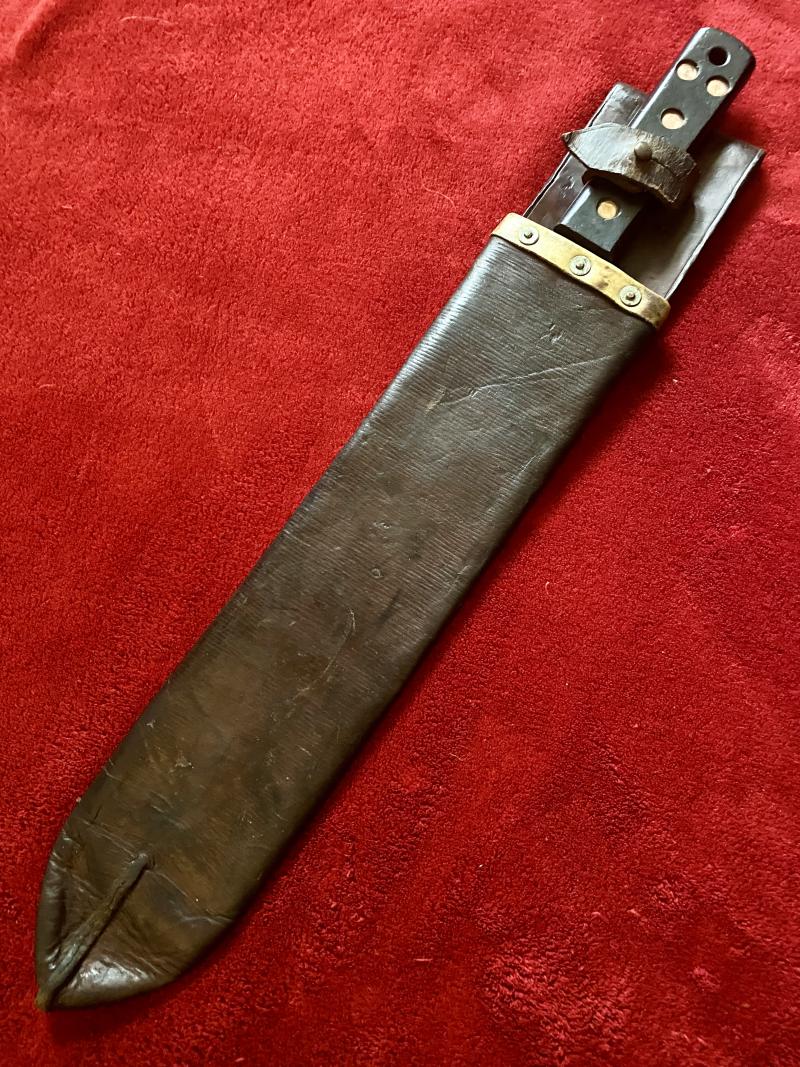 Fine WW2 British Military Machete by J.J.B. 1944 with Dark Brown Leather Scabbard Marker Marked P.I. 1942