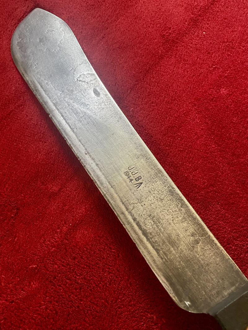 Fine WW2 British Military Machete by J.J.B. 1944 with Dark Brown Leather Scabbard Marker Marked P.I. 1942