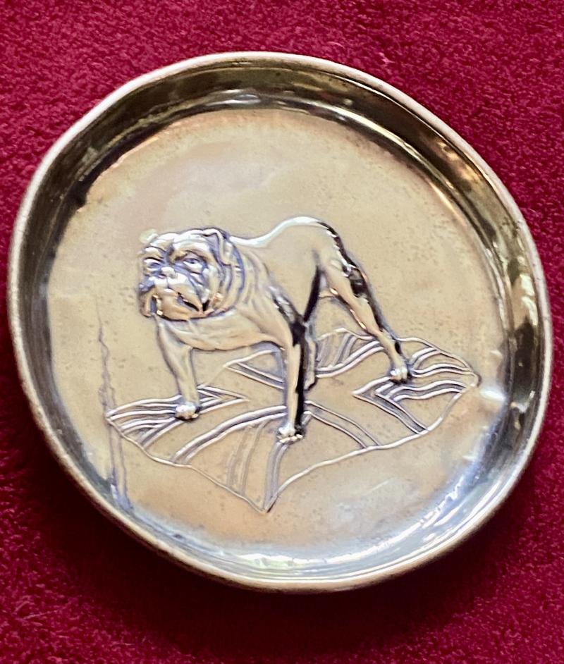 WW1 Patriotic Brass Pin or Coin Tray Depicting a British Bulldog Standing Astride a Union Jack Flag