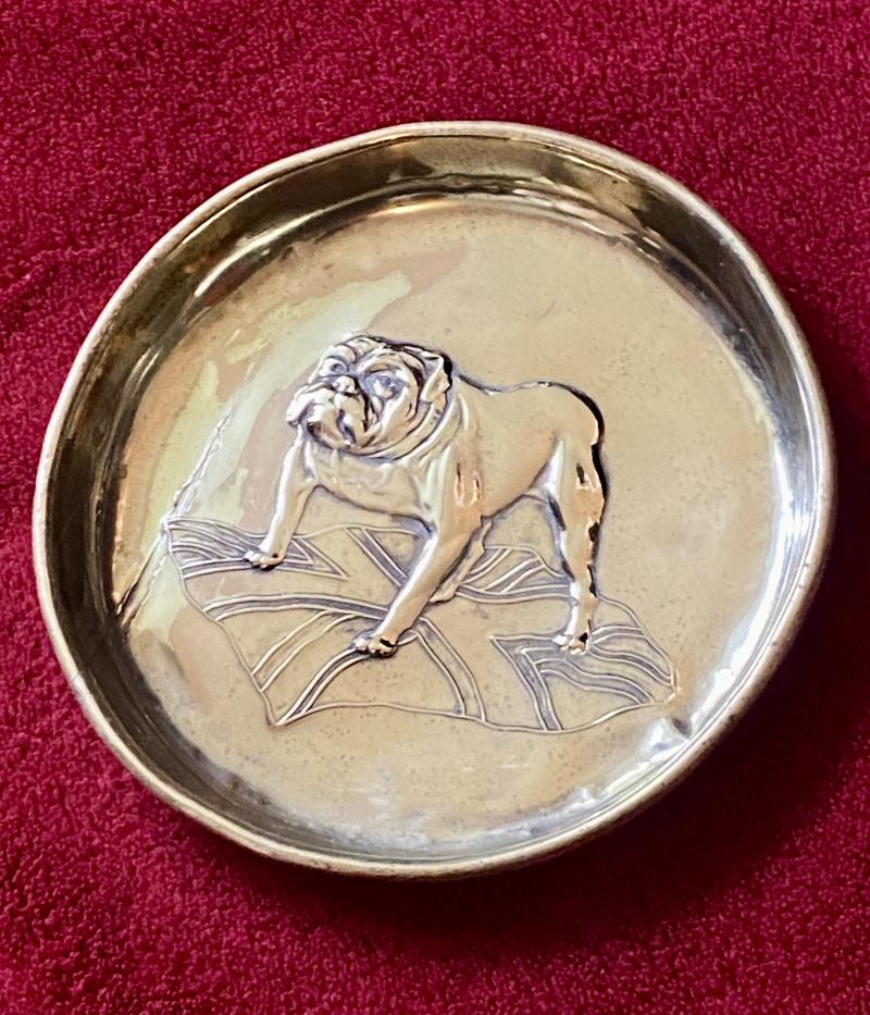 WW1 Patriotic Brass Pin or Coin Tray Depicting a British Bulldog Standing Astride a Union Jack Flag