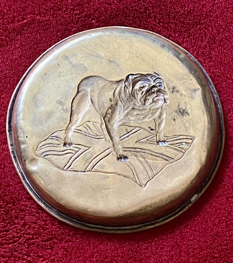 WW1 Patriotic Brass Pin or Coin Tray Depicting a British Bulldog Standing Astride a Union Jack Flag