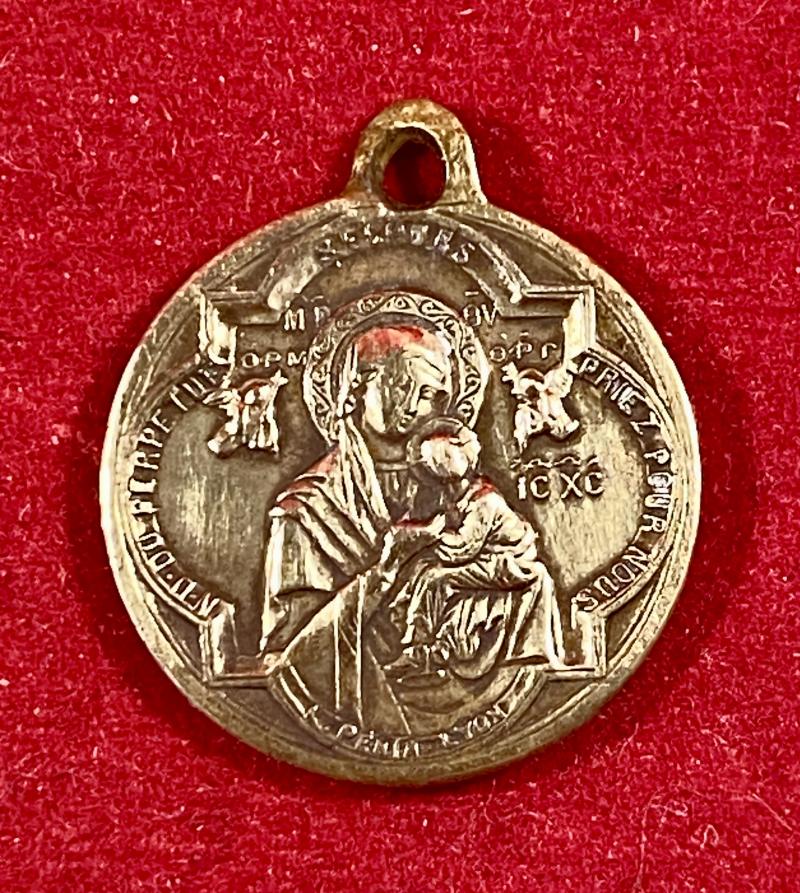 Rare Antique French Religious Brass Medal Charm - Saint Alphonse De Liguori our Lady Virgin Mary and Jesus