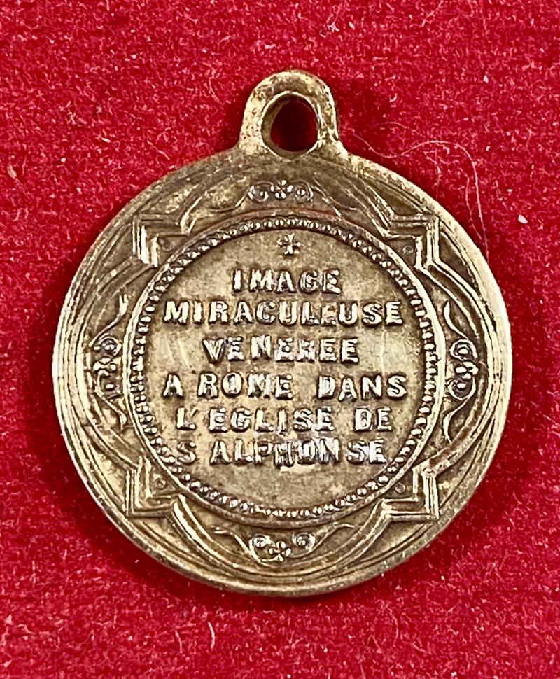 Rare Antique French Religious Brass Medal Charm - Saint Alphonse De Liguori our Lady Virgin Mary and Jesus