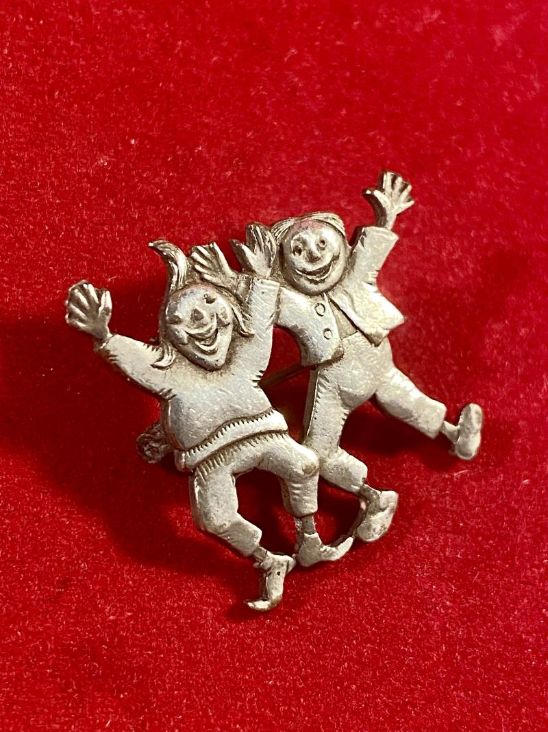 Vintage German Pewter Brooch depicting the two Mischievous Story Characters - Max and Moritz