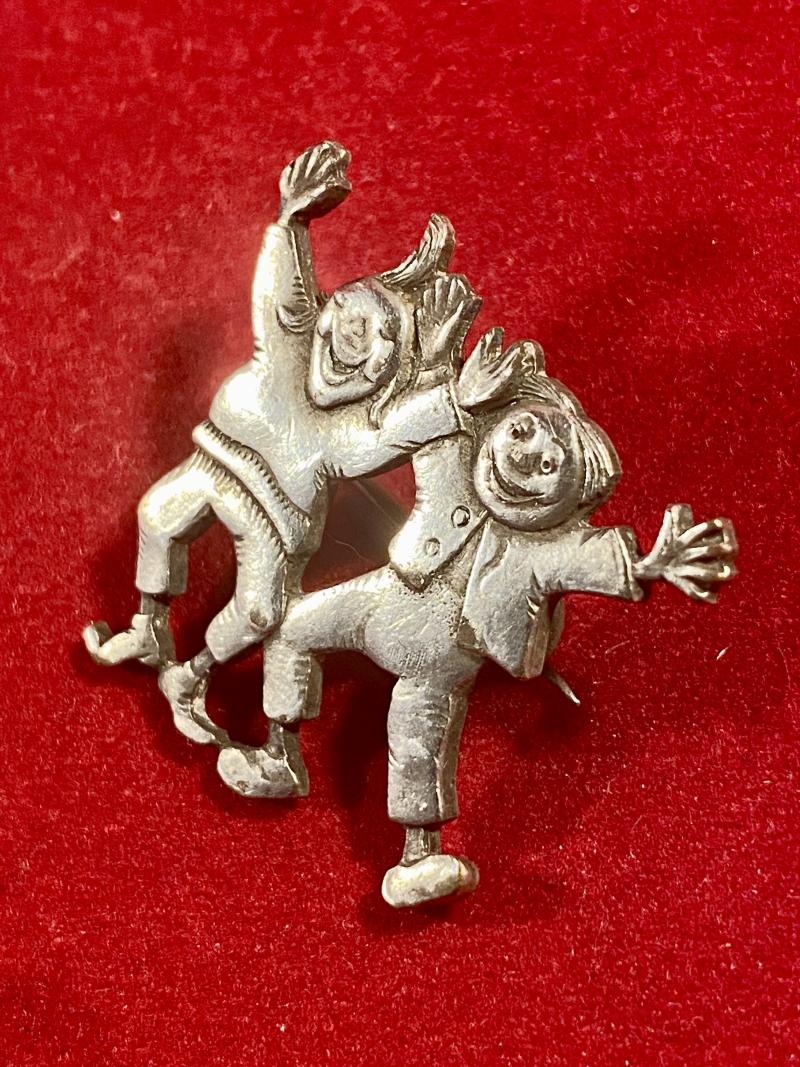 Vintage German Pewter Brooch depicting the two Mischievous Story Characters - Max and Moritz