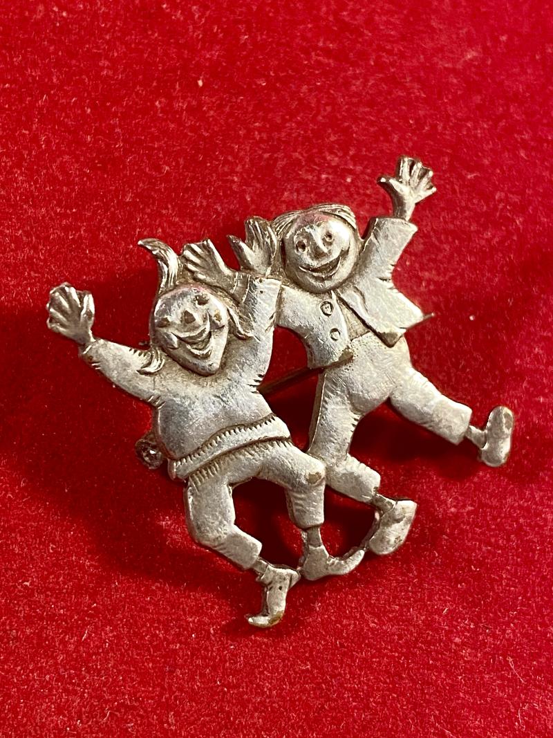 Vintage German Pewter Brooch depicting the two Mischievous Story Characters - Max and Moritz