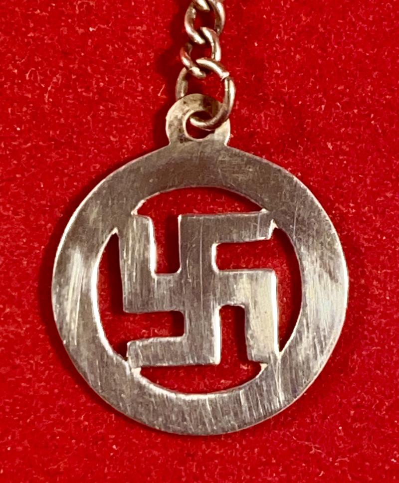 Sterling Silver Swastika Pendant with Lapel/Tie Bar and Chain by W.BROS c1930