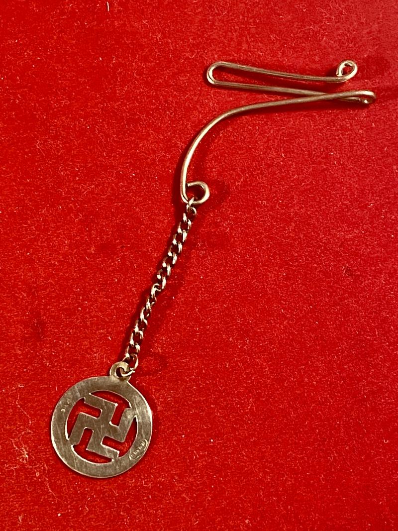 Sterling Silver Swastika Pendant with Lapel/Tie Bar and Chain by W.BROS c1930