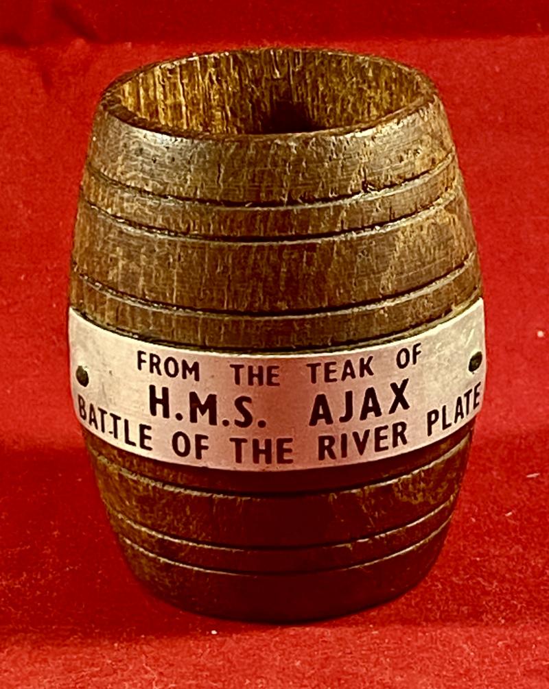 WW1 Teak Barrel Match Holder from H.M.S. AJAX – Battle of the River Plate