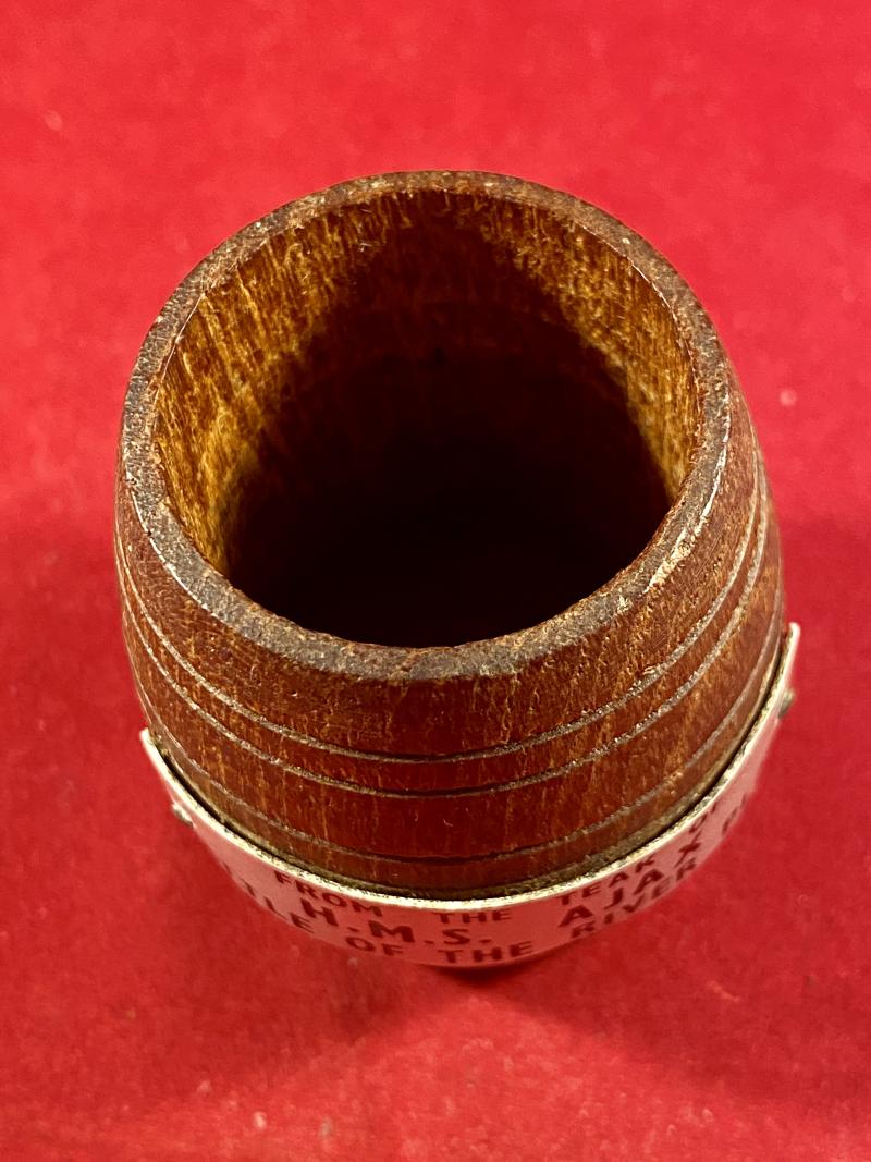 WW1 Teak Barrel Match Holder from H.M.S. AJAX – Battle of the River Plate