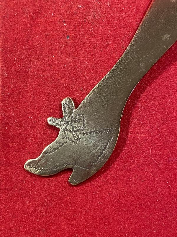 Unusual British WW1 Bullet Trench Art Letter Opener in the Shape of a Lady’s Leg with an Engaved Shoe and Garter