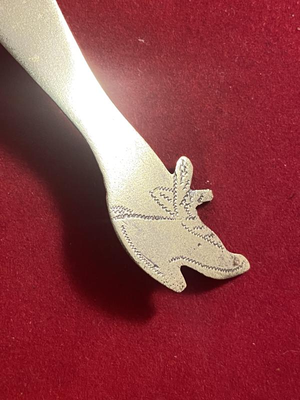 Unusual British WW1 Bullet Trench Art Letter Opener in the Shape of a Lady’s Leg with an Engaved Shoe and Garter