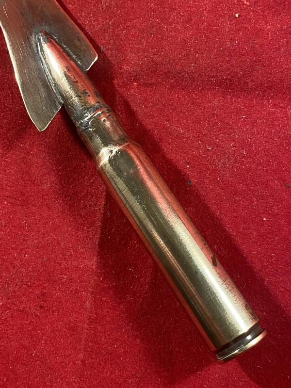 Unusual British WW1 Bullet Trench Art Letter Opener in the Shape of a Lady’s Leg with an Engaved Shoe and Garter