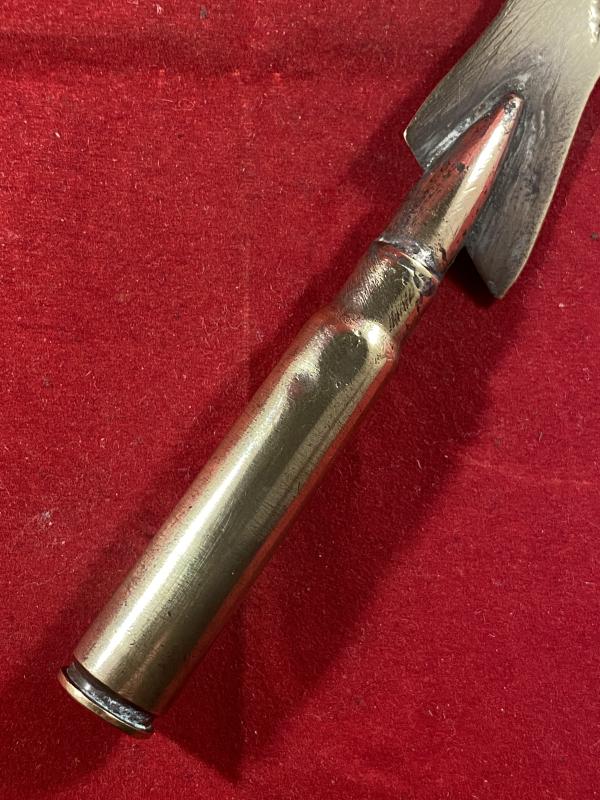 Unusual British WW1 Bullet Trench Art Letter Opener in the Shape of a Lady’s Leg with an Engaved Shoe and Garter