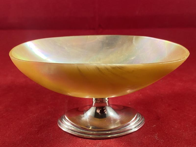 Stunning Antique Mother of Pearl and Hallmarked Silver Pedestal Caviar Dish by Mappin & Webb 1923