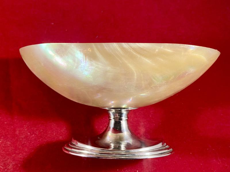 Stunning Antique Mother of Pearl and Hallmarked Silver Pedestal Caviar Dish by Mappin & Webb 1923
