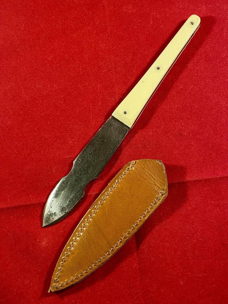 Antique Throwing Knife and Leather Sheath by J. Nowill and Sons Sheffield England c1920