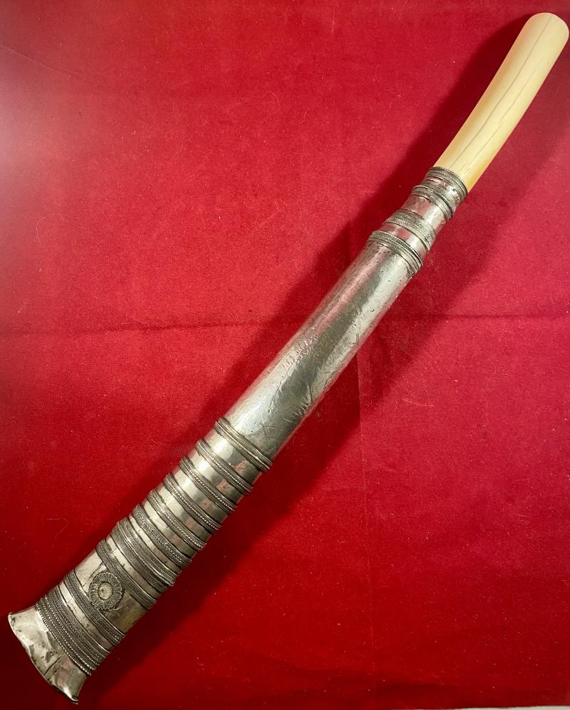 Fine 19th Century Burmese Dha Dagger Sword with Ornate Silver Covered Wooden Sheath