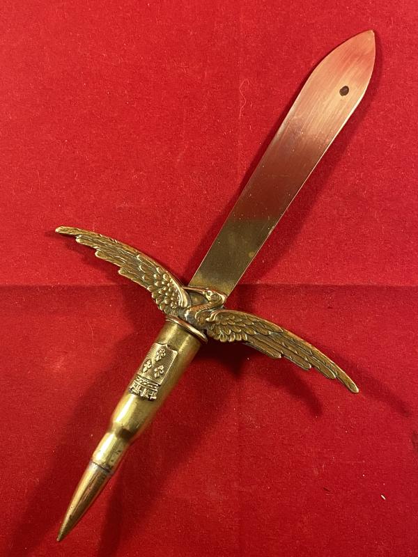 Unusual WWI French Aviation Patriotic Stork and Bullet Trench Art Letter Opener