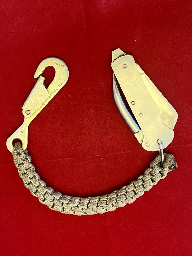 Vintage British Military Three-Piece Stainless Steel Clasp Knife by Brooks & Hardwidge dated 1999 with Braided Lanyard and Snap Hook