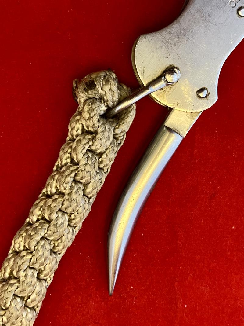 Vintage British Military Three-Piece Stainless Steel Clasp Knife by Brooks & Hardwidge dated 1999 with Braided Lanyard and Snap Hook