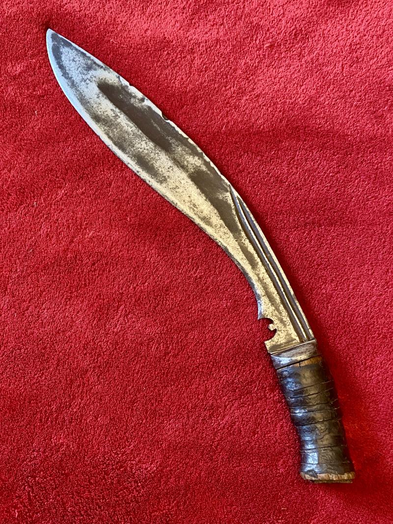 Early Nepalese Gurkha Fighting Kukri with Leather Wrapped Grip
