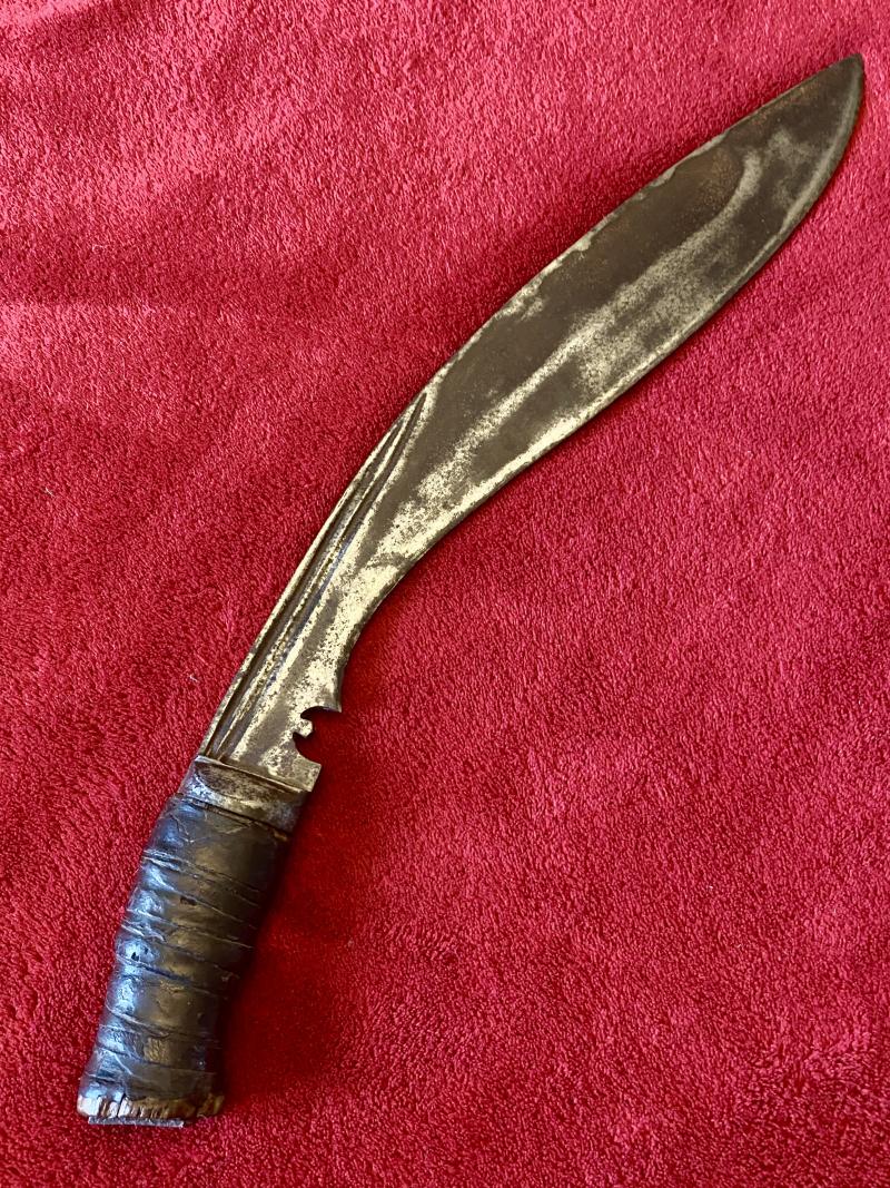 Early Nepalese Gurkha Fighting Kukri with Leather Wrapped Grip