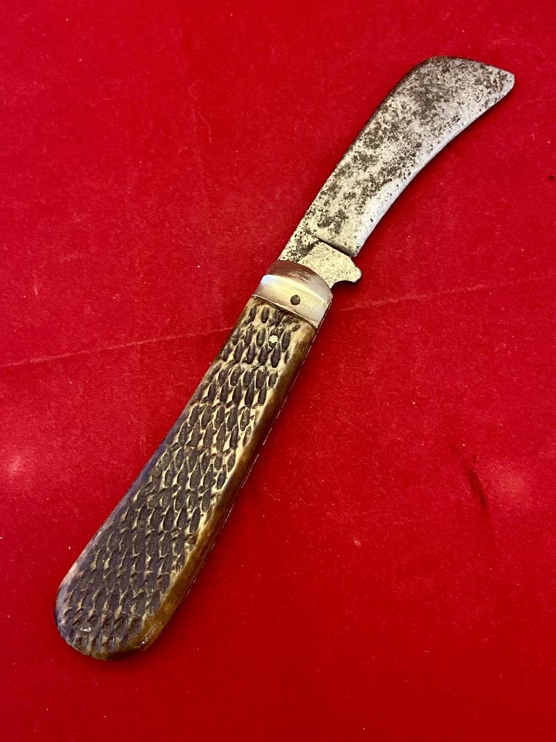 Antique Pruning Knife with Jigged Bone or Composite Stag Antler Grip Scales