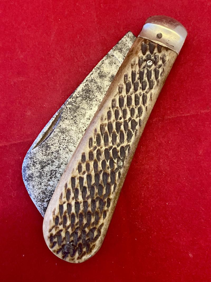 Antique Pruning Knife with Jigged Bone or Composite Stag Antler Grip Scales