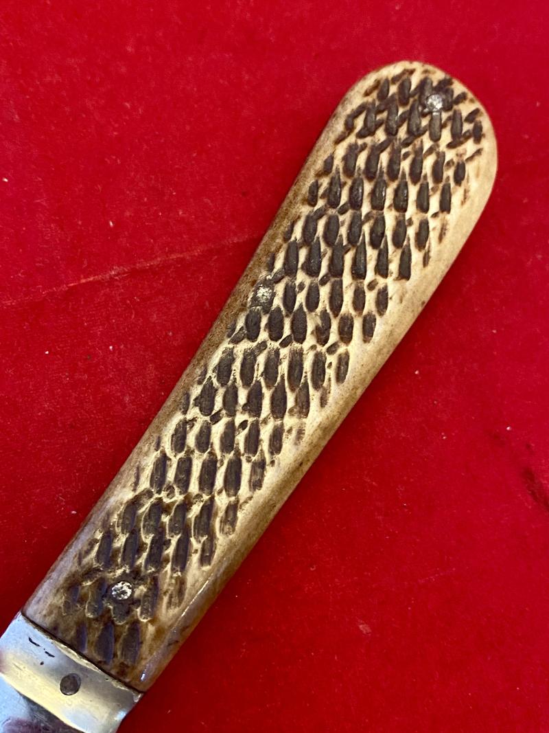 Antique Pruning Knife with Jigged Bone or Composite Stag Antler Grip Scales
