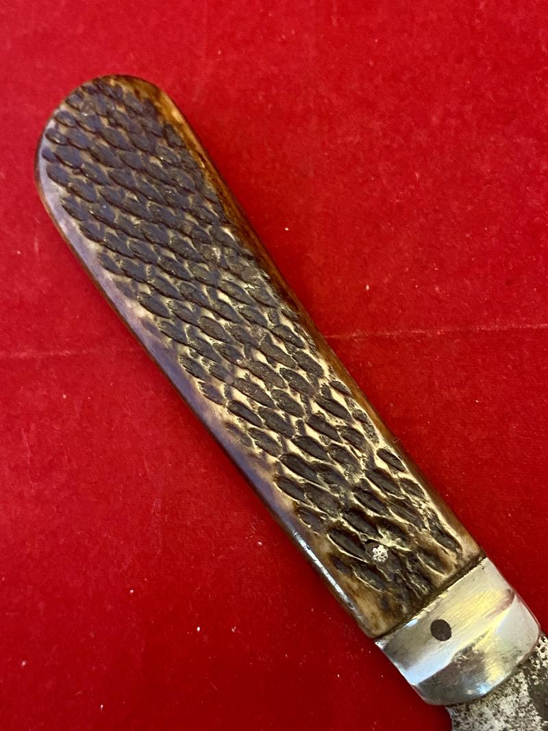 Antique Pruning Knife with Jigged Bone or Composite Stag Antler Grip Scales
