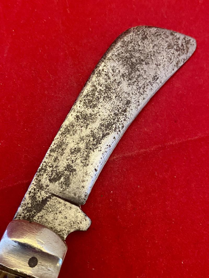 Antique Pruning Knife with Jigged Bone or Composite Stag Antler Grip Scales