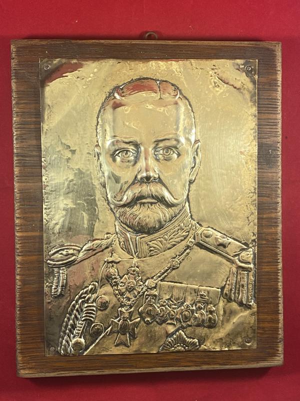 Fine Brass Relief Plaque of King George V mounted on Oak Panel c1930