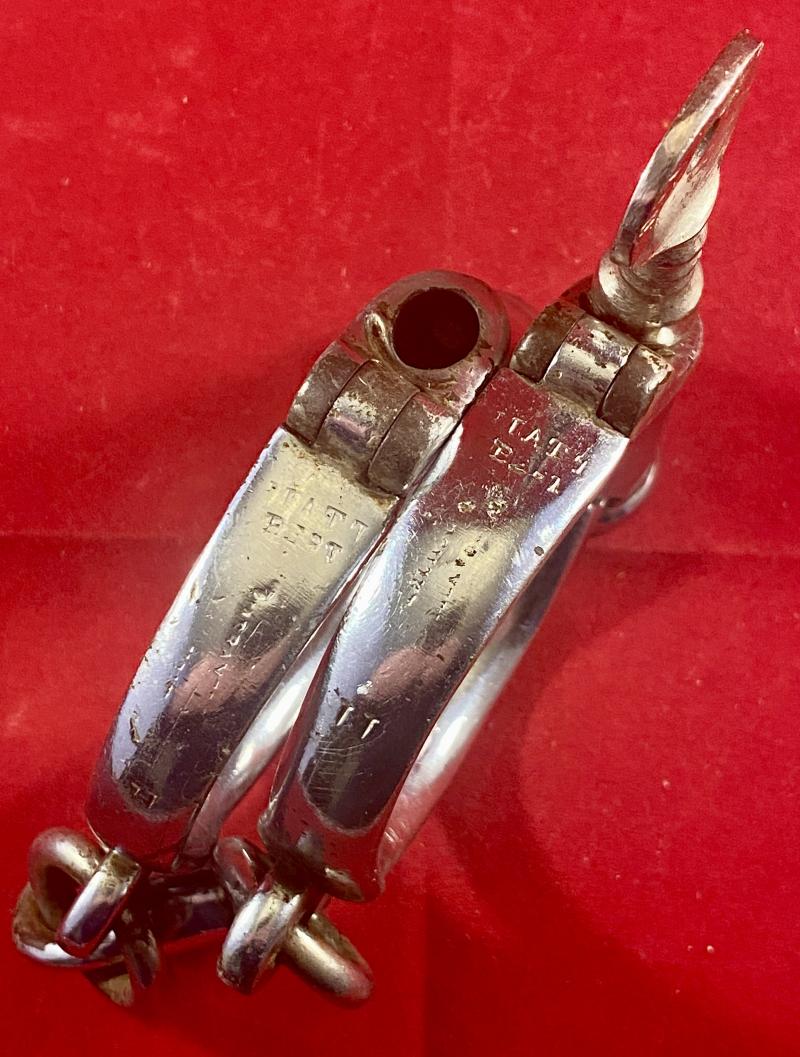 Pair of British Police Hiatt “D” Type Handcuffs with a Key c1920