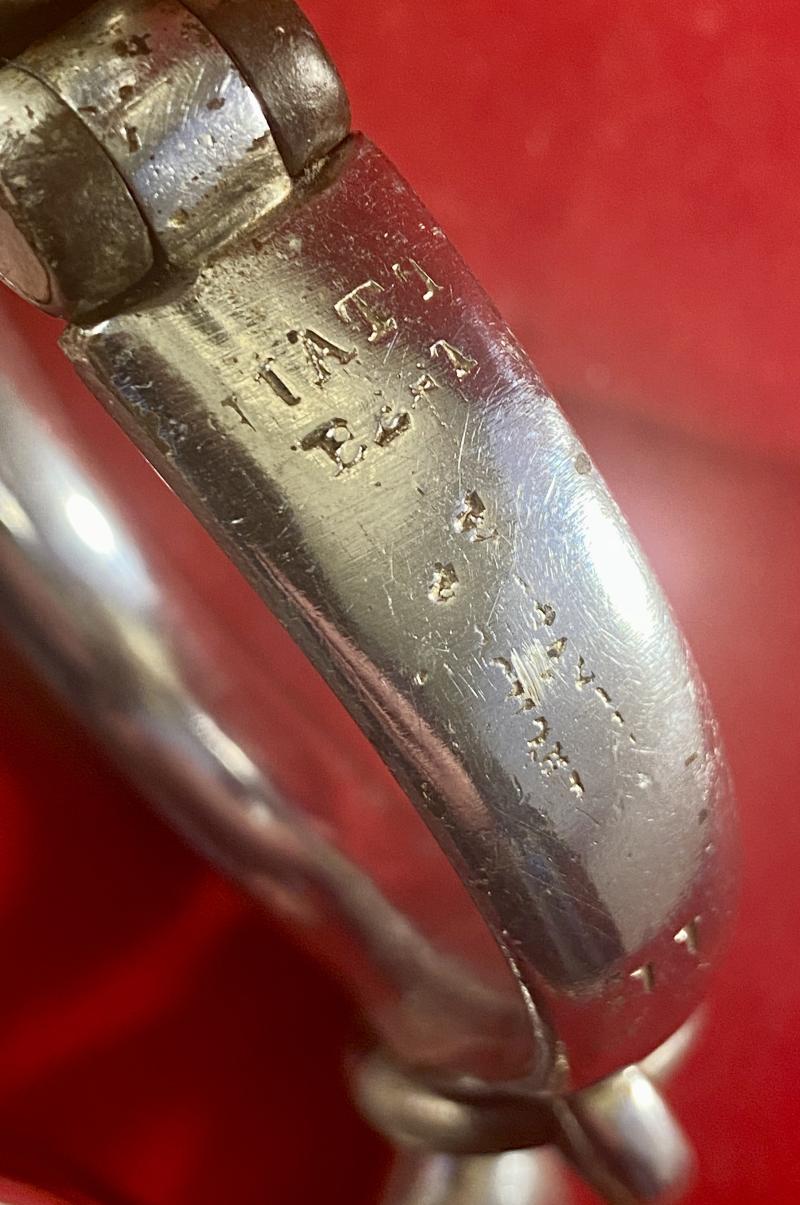 Pair of British Police Hiatt “D” Type Handcuffs with a Key c1920