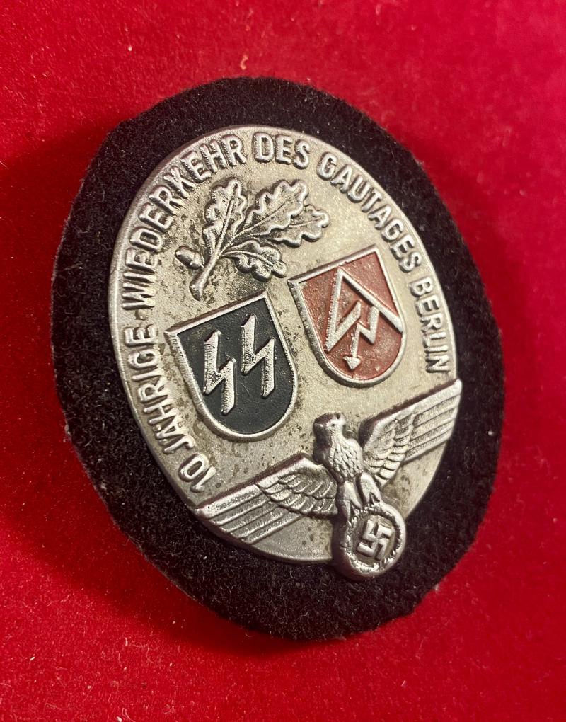 REPRODUCTION German WW2 SS/SA 10th Anniversary of the Gautag Berlin Badge