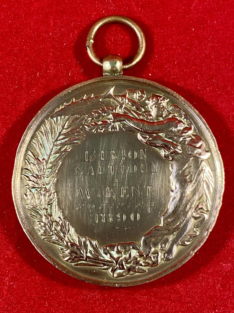 Large Antique French Bronze Yachting L’ UNION Nautical Club Medal to W. KENT a Crew Member 1890