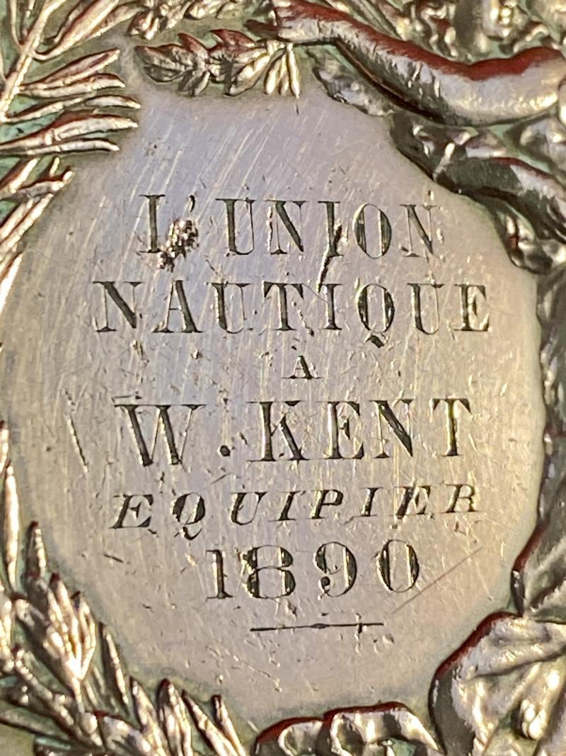 Large Antique French Bronze Yachting L’ UNION Nautical Club Medal to W. KENT a Crew Member 1890