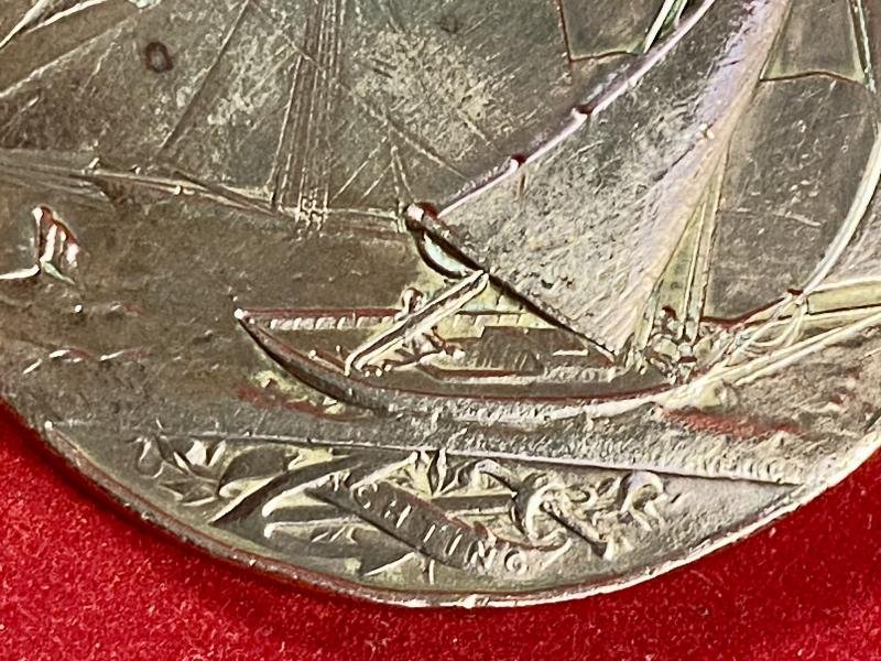 Large Antique French Bronze Yachting L’ UNION Nautical Club Medal to W. KENT a Crew Member 1890