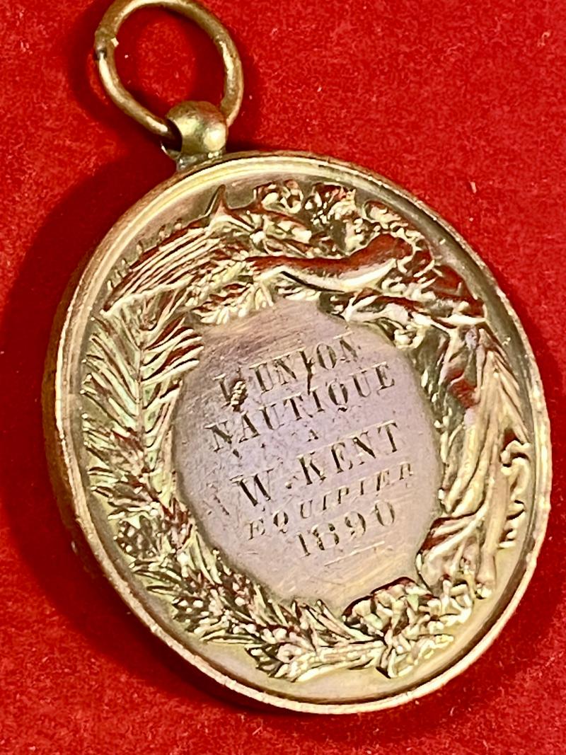 Large Antique French Bronze Yachting L’ UNION Nautical Club Medal to W. KENT a Crew Member 1890