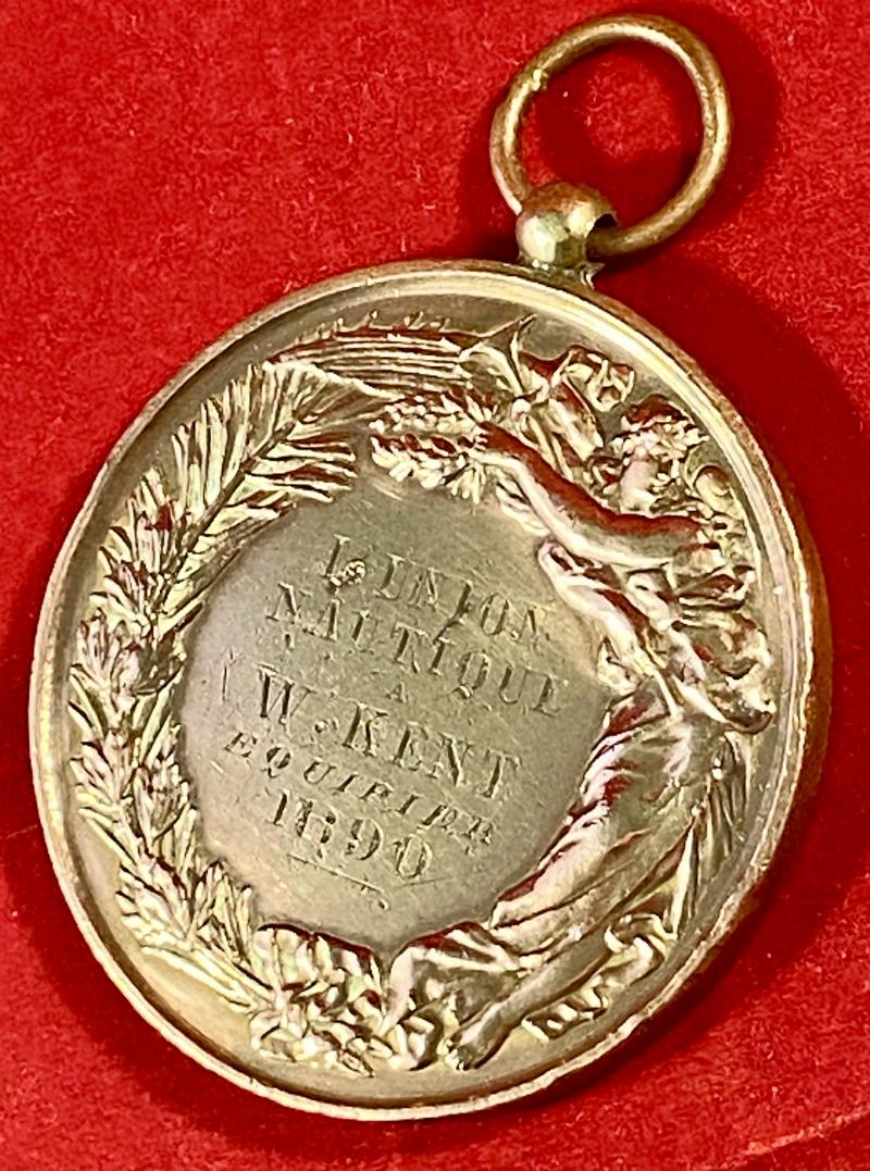 Large Antique French Bronze Yachting L’ UNION Nautical Club Medal to W. KENT a Crew Member 1890